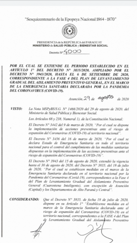 Abdo firma decreto que extiende medidas sanitarias hasta el 6 de setiembre